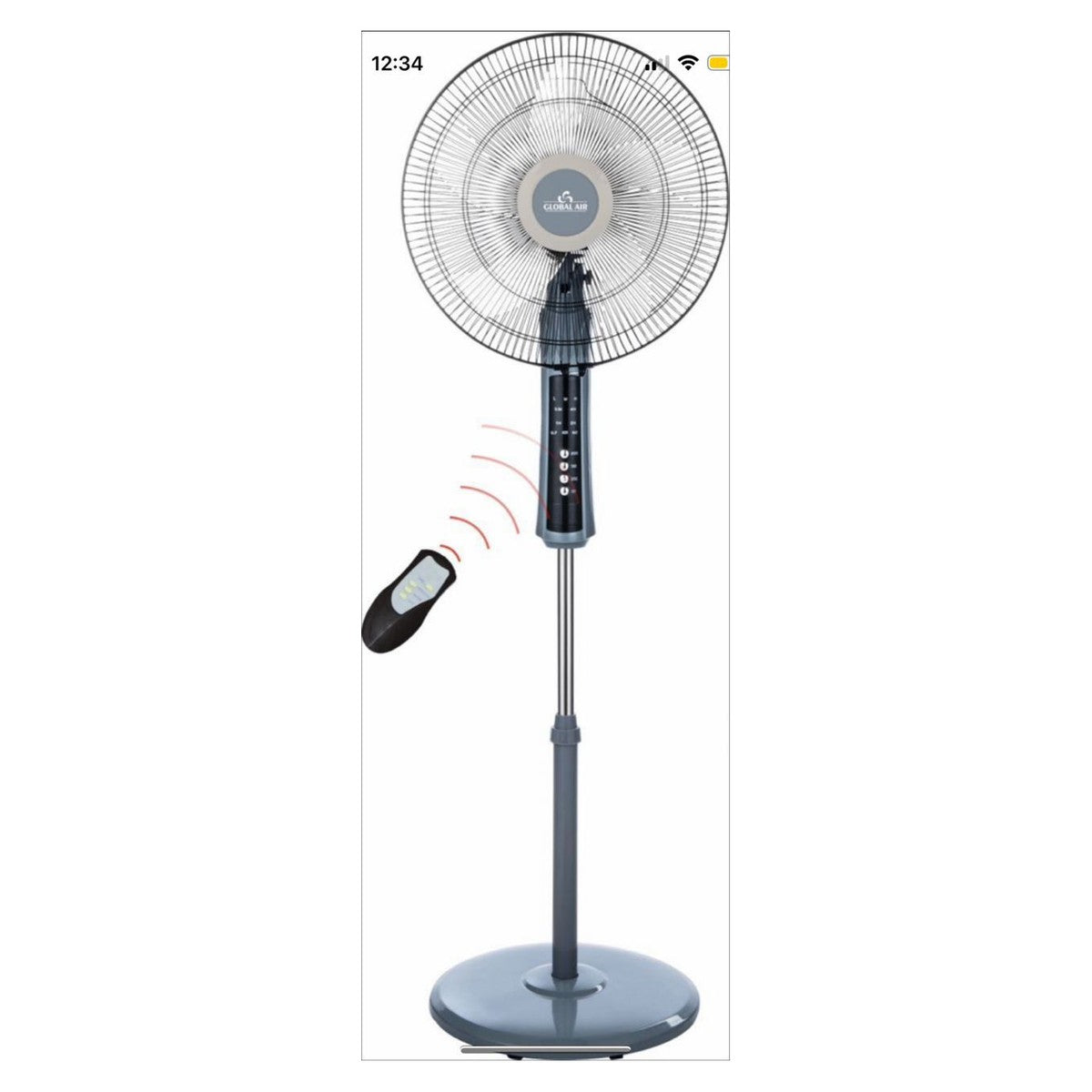 Ventilateur sur pied Global Air avec télécommande et minuterie (Gris)